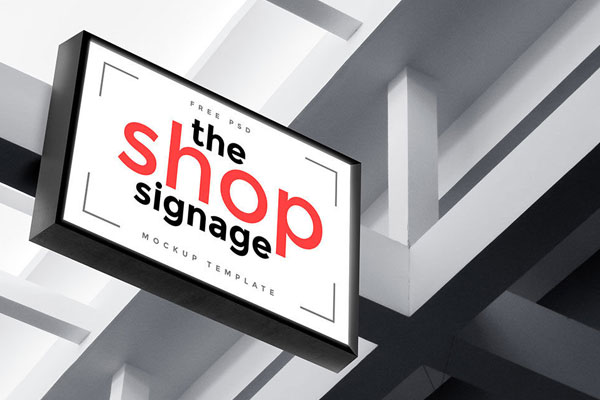 Outdoor Shop Signage Attached To A Suspended Ceiling Mockup