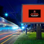 Outdoor Steel Pole Advertising Billboard in the Front View Mockup