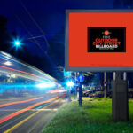 Outdoor Steel Pole Advertising Billboard in the Front View Mockup