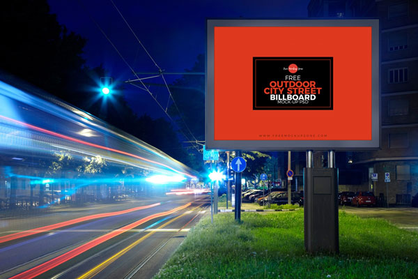 Outdoor Steel Pole Advertising Billboard in the Front View Mockup