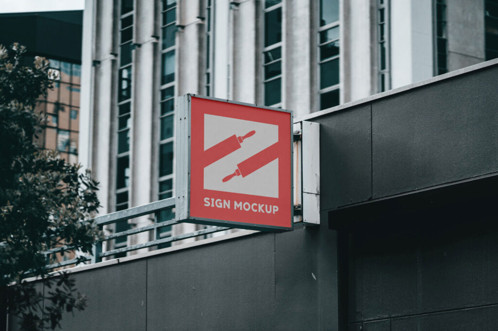 Outdoor View of a Sign on Building Mockup