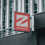 Outdoor View of a Sign on Building Mockup