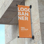Outdoor Wall Mounted Vertical Logo Banner Mockup