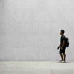 Outdoor Wall Wayfinding Mockup with Men