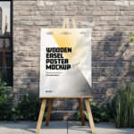 Outdoor Wooden Easel Poster Mockup