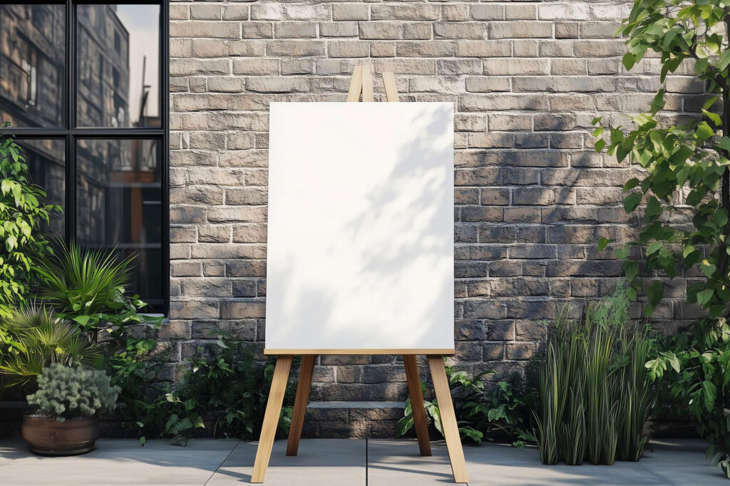 Outdoor Wooden Easel Poster Mockup