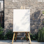 Outdoor Wooden Easel Poster Mockup