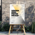 Outdoor Wooden Easel Poster Mockup