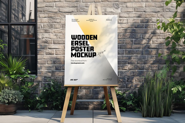Outdoor Wooden Easel Poster Mockup