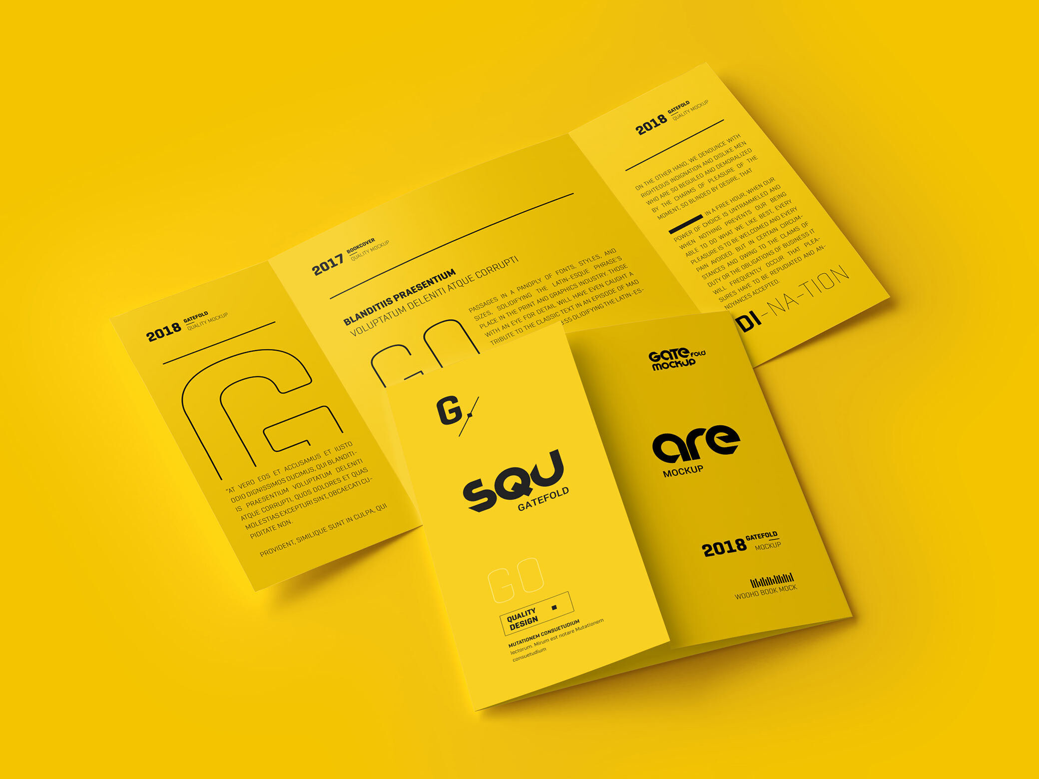 Outer and Inner Pages of Open Gate Fold Brochure Three Mockups FREE PSD