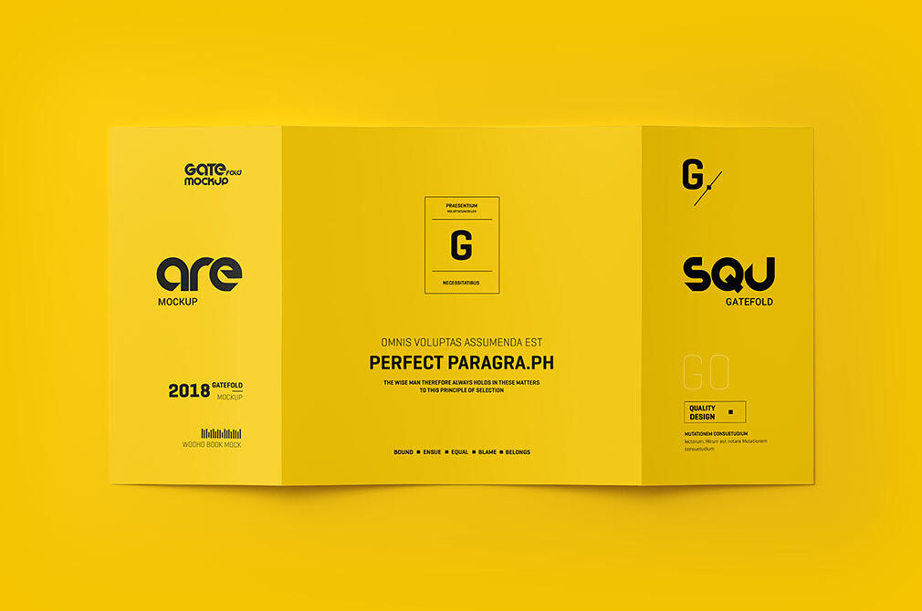 Outer and Inner Pages of Open Gate Fold Brochure Three Mockups