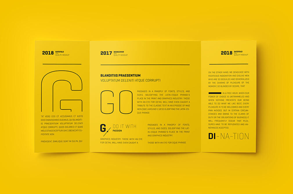 Outer and Inner Pages of Open Gate Fold Brochure Three Mockups