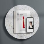 Overhead View A4 Magazine and iPhone Mockup