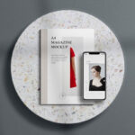 Overhead View A4 Magazine and iPhone Mockup