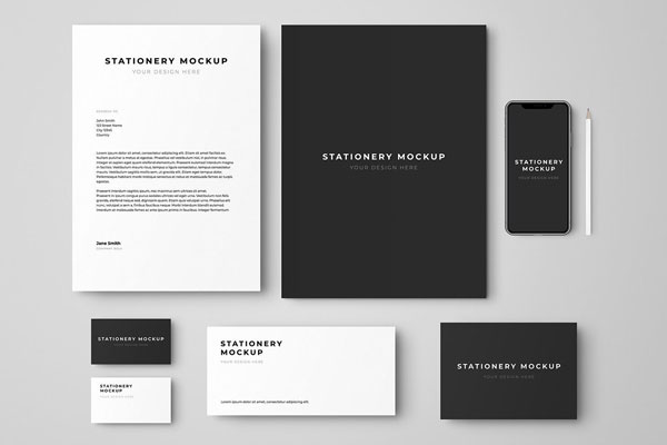 Overhead View of a Minimal Stationery Branding Mockup Set