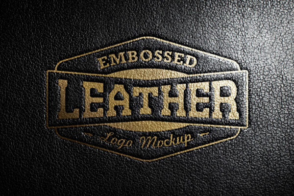 An Overhead View of Embossed Logo on Leather Mockup / Text Effect