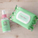 Overhead View of Facial Wipes and Toner Spray Bottle Mockup