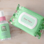 Overhead View of Facial Wipes and Toner Spray Bottle Mockup