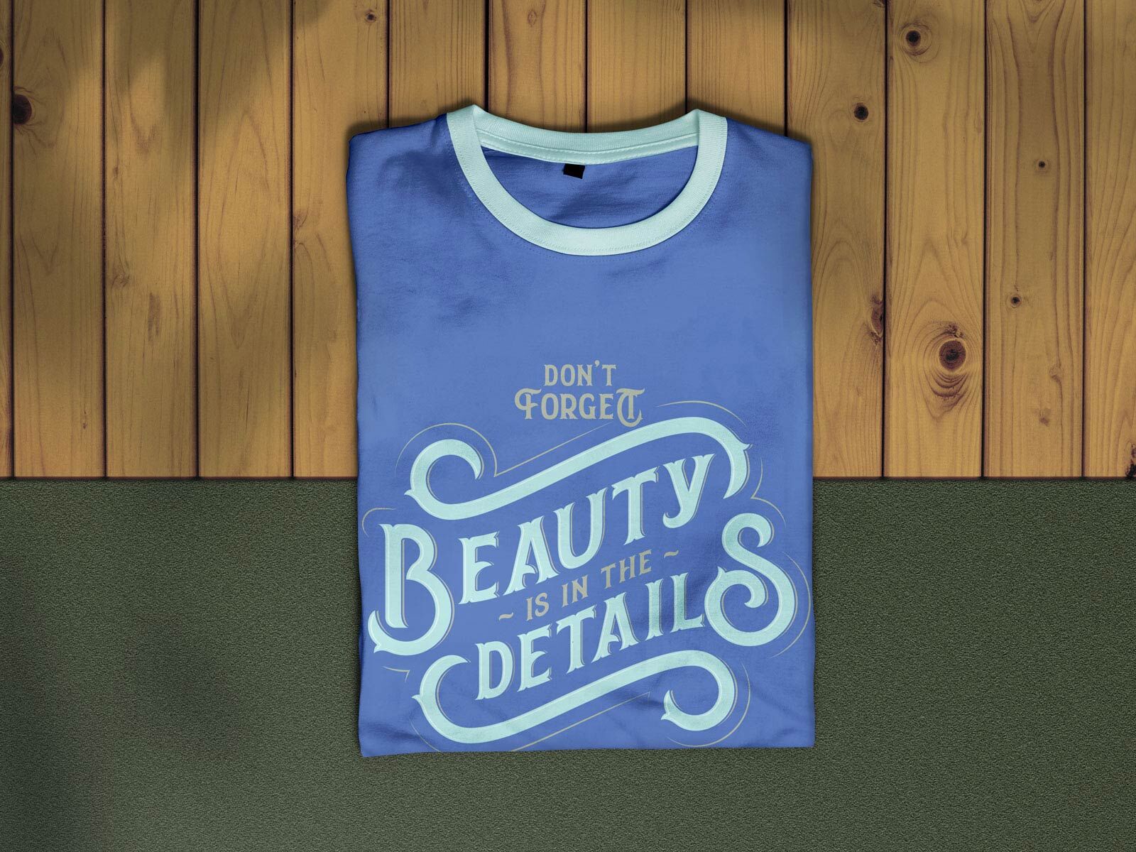 Overhead View of Folded T-shirt on Wooden Texture Mockup FREE PSD