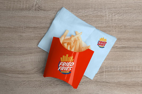 Overhead View of French Fries Package on a Tissue Mockup