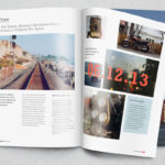 Overhead View of Opened Magazine’s Pages Mockup