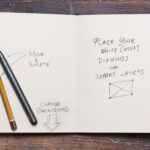 Overhead View of Opened Sketchbook and Pens Mockup