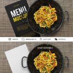 Overhead View of Restaurant Menu and a Dish Mockup
