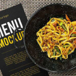 Overhead View of Restaurant Menu and a Dish Mockup