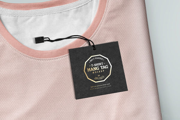 Overhead View of Square Label Tag on Round Neck T-shirt