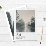 Overhead View of Two A4 Papers on White Wooden Texture Mockup