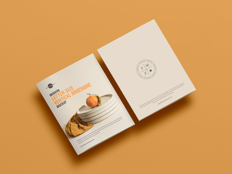 Overhead View of Two Letter-Sized Brochures Mockup