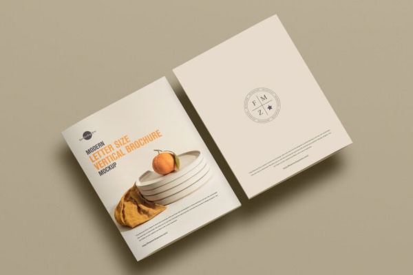 Overhead View of Two Letter-Sized Brochures Mockup