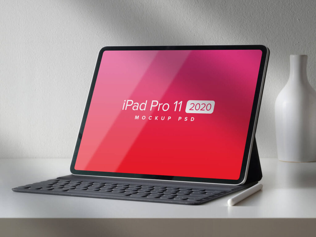 Overlay iPad Pro 11 2020 Opened on a Worktop Mockup