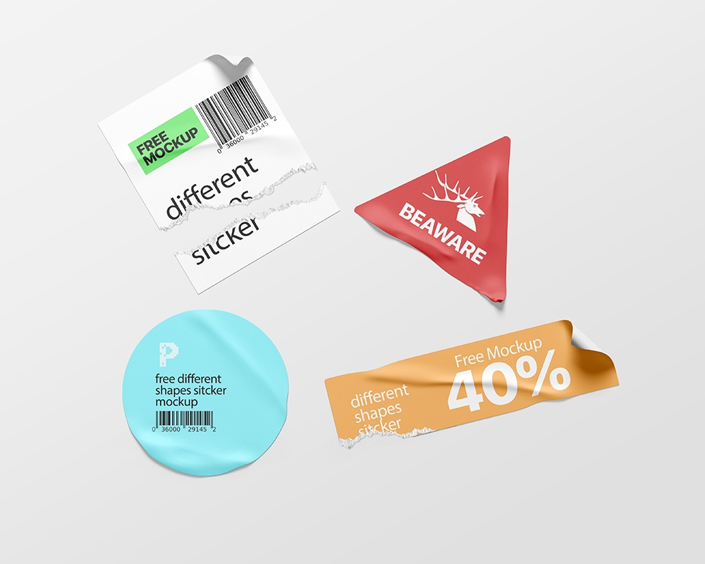 Pack of Different Shapes Stickers Mockup