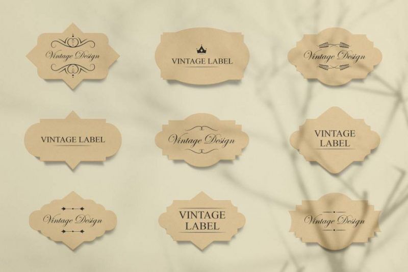 Pack of Nine Vintage Labels Mockup
