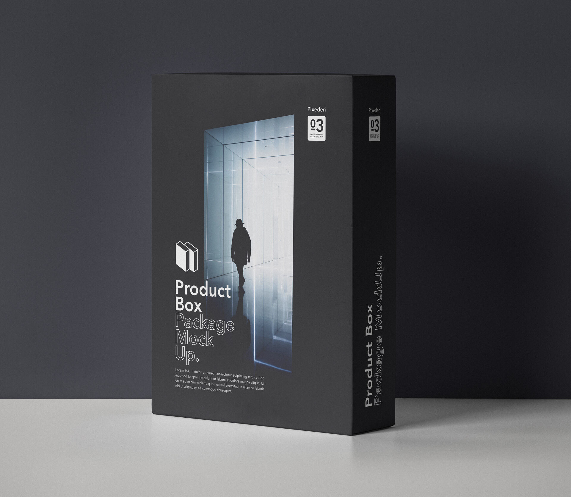 Packaging Box Mockup Standing in Half-Side View FREE PSD