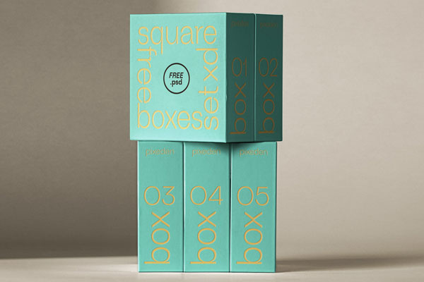 Packaging Mockup with 5 Square Boxes