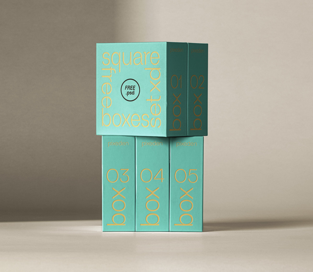Packaging Mockup with 5 Square Boxes FREE PSD