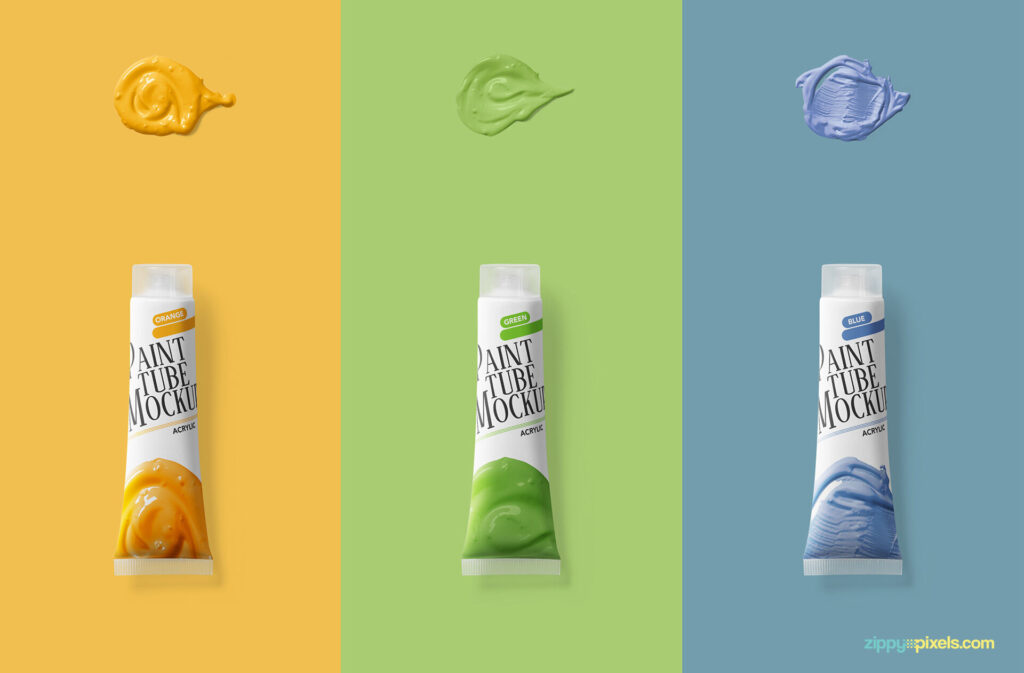 Paint Tube with Paint Samples Top View Mockup