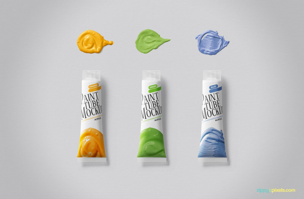 Paint Tube with Paint Samples Top View Mockup
