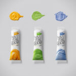 Paint Tube with Paint Samples Top View Mockup