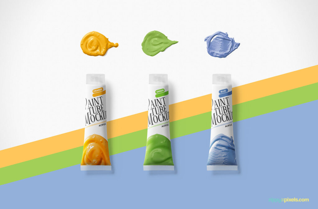 Paint Tube with Paint Samples Top View Mockup