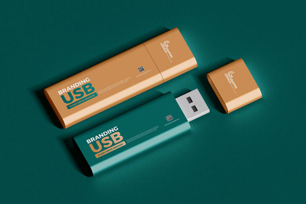 Perspective View of a Pair of USB Flash Drives Mockup