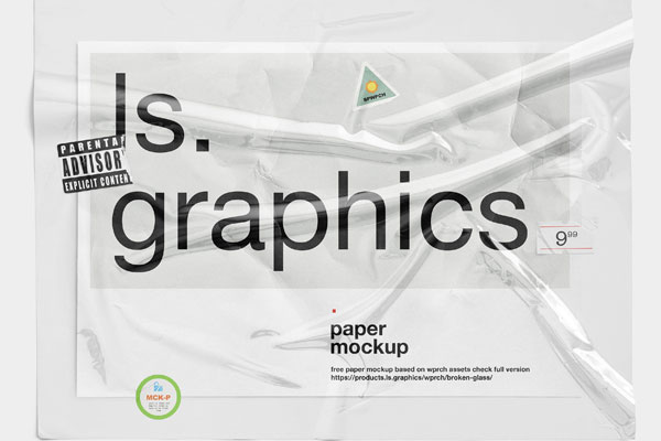 Paper and Sticker Mockup Overlaid with Transparent Plastic