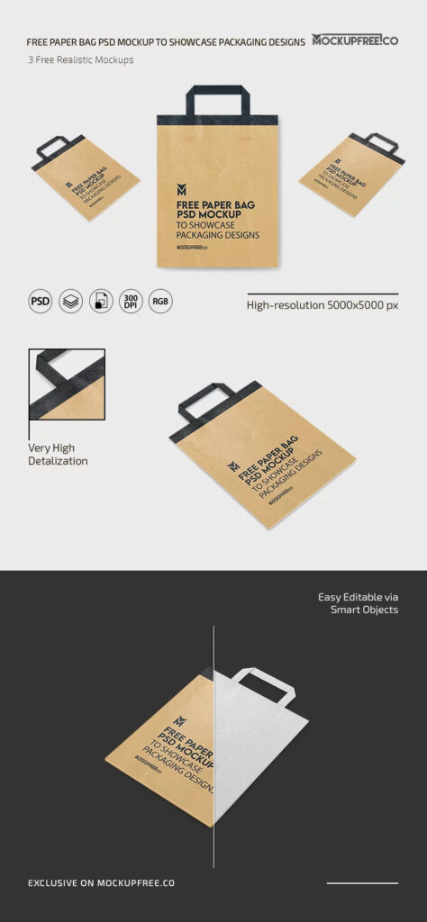 Paper Bag Mockup in 3 Sights