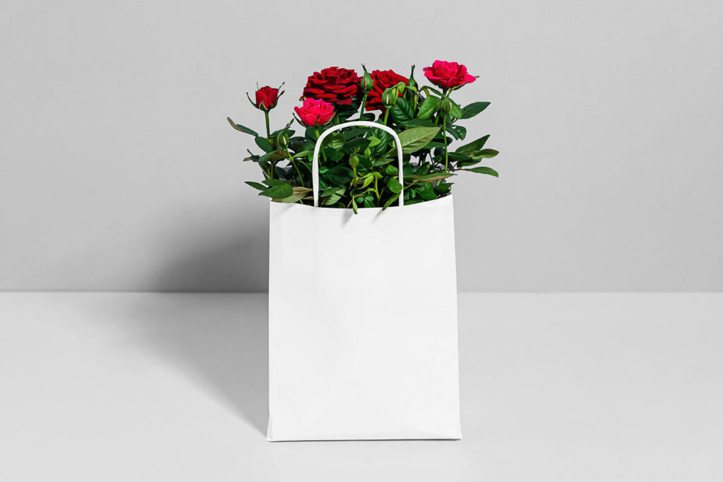 Paper Bag with Roses Mockup