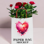 Paper Bag with Roses Mockup