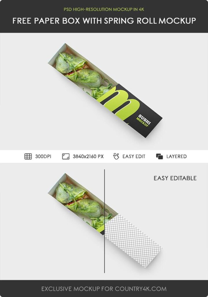 Paper Box Mockup with Spring Roll in Top View