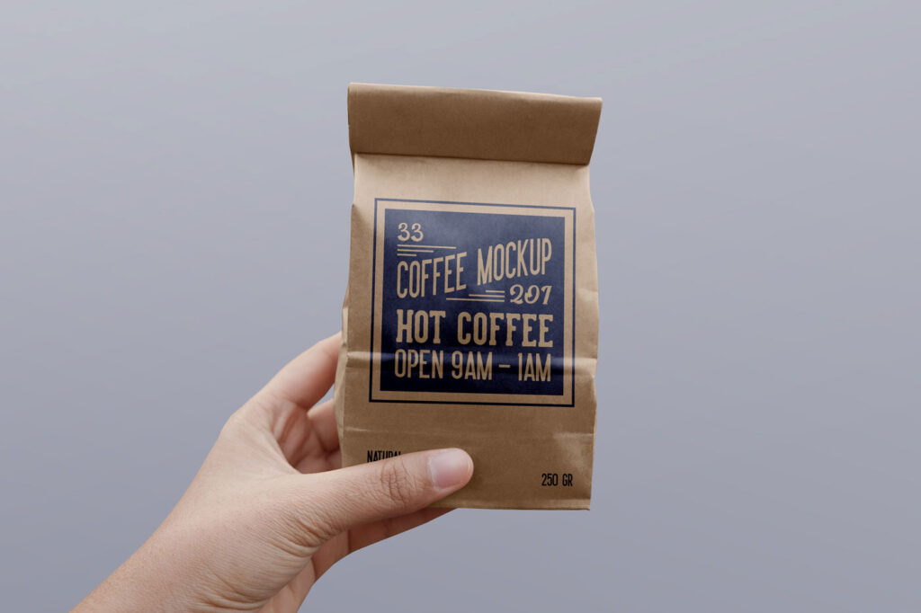 Paper Coffee Bag Mockup In Hand