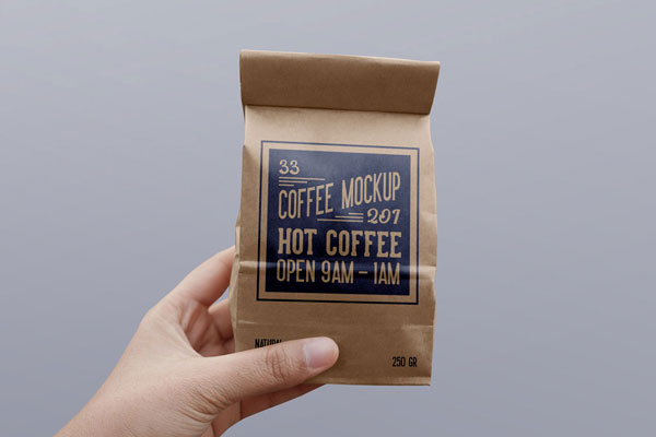 Paper Coffee Bag Mockup In Hand